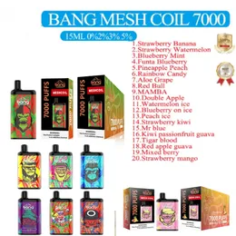 Original Bang Mesh Coil 7000 7000 puff puff 7000 E cigarettes Bars Disposable Vape Pen 15ml Pre-filled Pods Cartridge 850mAh Rechargeable Battery kit