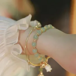 Лето натуральный Hotan Jade Bracelet Bracelet Женский супер бессмертный свежий и оригинальный упругой эластичная веревка маленькая ручная одежда