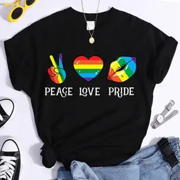 Peace Love Pride Prinha colorida Mulheres camiseta de manga curta o pescoço solto mulheres camiseta feminina camiseta de camiseta camisetas mujer