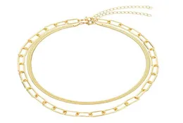 Chaînes plaqué or 18 carats collier en couches superposition trombone chaîne tour de cou cadeau pour les femmes Clavicle6949647