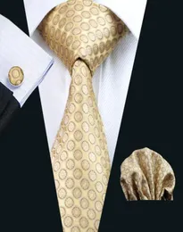 Yellow Silk Tie Business Work Tie Dot Pattern Hankerchief Cufflinks Mens Set Jacquard Woven Classic 85cm Width N04865754922