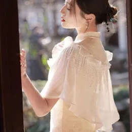Qipao Çin tarzı günlük giyilebilir yaz dantel gençlik yüksek son zarif kadınlar için yeni iki parça seti