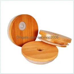 DrinkWare Lid Factory Bamboo Cup 70mm 65mm Reutiliza Jarra de pedreiro de madeira com Hole e Sile Vae Drop Drop Home Garden Kitche Dhuxp