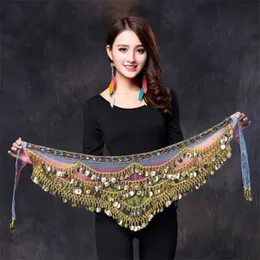 Sarongs style belly dance belt est multi-color glass silk belly dancing belt scarf crystal bellydance waist chain hip scarf 230530