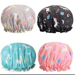 Caps New Unicorn Pony Cute Thick Women's Colorful Double Layer Bathroom Shower Hair Cover Adult Waterproof Kitchen Hat Sales