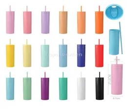 Yeniden kullanılabilir kupalar 16 oz akrilik sıska bardaklar mat pastel pastel çift duvar yalıtımlı su şişesi kahve içme yudum fincanları 3517012