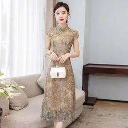 Летовая новая модная печатная талия обернутая мама, модифицированное платье Cheongsam