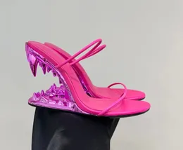 Modische, neue Luxus-Hausschuhe mit rundem Zehenbereich, einstufige Metallzähne, High-Heel-Hausschuhe mit offenen Zehen und hohlen Absätzen für große Damenschuhe, Größe 43