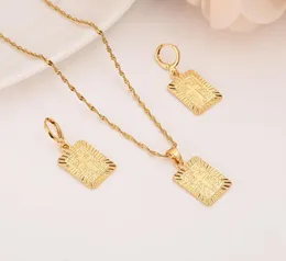 22 K 23 K 24 K Thai Baht Solid Fine Yellow Gold GF Christian Square Cross Pendant Drop Necklace Chain Earrings Sets Jesus Gift8339278
