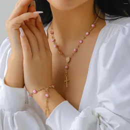 Hänge halsband purui bohemia rosa akryl turkisk lycklig ögonmetallkedja halsband hip hop punk kors för kvinnor set smycken