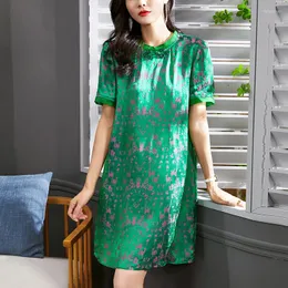 Party Dresses 2023 Women's Summer Vintage Elegant Mandarin Collar Short Sleeve 45% Real Silk Chinese Style Woman Cheongsam Dress