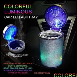 Ashtrayer Lysande LED -lätt cigarettbehållare Ashtray Gas Bottle Smoke Cup Holder Lagring Drop Delivery Home Housion Sund Dhlg3