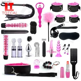 Toys adultos bdsm adultos jogos de sexo bondage conjunto de algemas chicote de chicote de plugue anal brinquedos de sexo vibrador para mulheres acessórios eróticos L230518