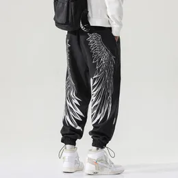Calças outono/inverno asas impressão calças masculinas tornozelo comprimento hip hop calças velo harem calças moda japonesa harajuku sweatpants