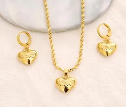 Gold Necklace Earring Set Women Party Gift Dubai Love Heart Jewelry Sets Bridal DIY Charms Girls Kid Earrings9828655
