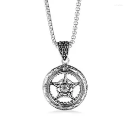 Chains Fashion Style Accessories Personality Trend Pendant Stainless Steel Round Tire Six-pointed Star Titanium Necklace