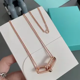 2023 lovely cute pendant Necklaces long rose gold thin stainless steel chain two joint balls rings Luxury designer Women necklace with blue dust bag and box