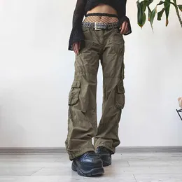 Solide Jeans mit niedriger Taille für Damen, 2023, neue Mode, mehr als eine Tasche, schicke Cargo-Jeans, Vintage-beiläufige gerade Hosen