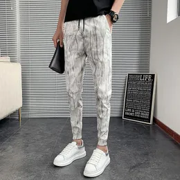 Byxor vita/grå vår pantalones hombre mode ankel längd smal passande blommig harem byxor män kläder 2022 joggar byxor