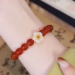 Hotan White Jade Peach Blossom Fidelity Agate Bead Bracelet Mujer Cherry Red Día de la madre High end Mother's Day Gift