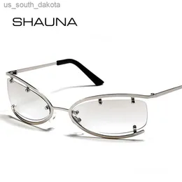 Shauna Retro Metal Cat Eye Punk Sunglasses Женщины модные полубеспирные очки мужчины в тренде заклепки солнечные очки оттенки UV400 L230523