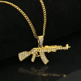 Ouro congelado para fora ak47 pingente colar para homens moda hip hop jóias cubana link chain colares224a