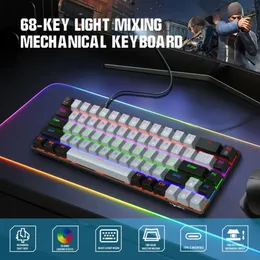 Tangentbord RYRA-spelmekaniskt tangentbord 68 Keys RGB Type-C Wired Gaming Keyboard 20 Ljuseffekter Ergonomik Keybrädor Avtagbar kabel 231130