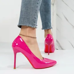 Dress Shoes Super High Heel Sexy Pink Ladies Summer Footwear Pointed Toe Green Stilito For Women 2023 Elegant Genuine Mark Trend