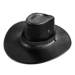Pu Leather Western Cowboy Hat Men Spring Summer Outdoor Travel Knight Cap Q0805211q