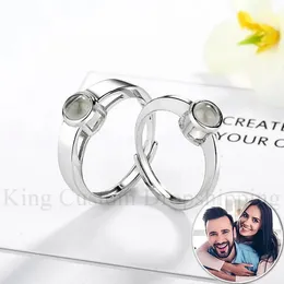 Anéis de casamento Anel de casal personalizado Po projeção 925 prata esterlina presente estilo simples aniversário para amante 231130