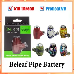 100% Original Beleaf Pipe Battery Kit 6 Färger Trädesign 510 Tråd 900mAh Uppladdningsbar förvärmningsvariabel spänning