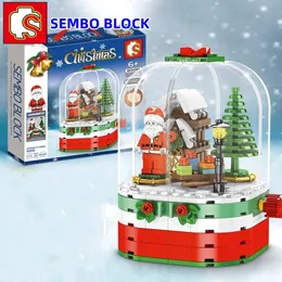 Zabawki świąteczne Sembo Block Zgromadzenie edukacyjne dla dzieci Ręcznie Pierwsza Figurka Świąteczna Rotacja Model kabiny Kawaii Santa Claus Holiday Ornaments 231130