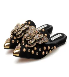 2020 gorgeous rhinestone beaded pointed ballet flat shoes female mules women designer pumps size 35 to 40 tradingbear8410738