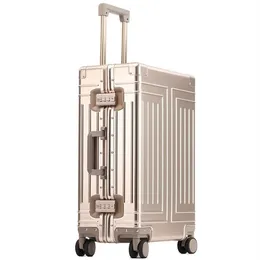 Suitcases 100% Aluminum-magnesium Boarding Rolling Luggage Business Cabin Case Spinner Travel Trolley Suitcase With Wheels286E