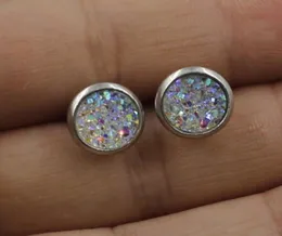 2019 New Stainless Steel Druzy Resin Mermaid Fish Scale Pattern Dome Seals Cabochon Stud Earrings For Girls Kids 8mm Lady 12mm1918984
