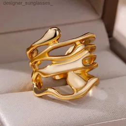 Band Rings Stainless Steel Rings For Women Men Gold Color Hollow Wide Ring Female Male Party Finger Jewelry Gift 2023 Trend Free ShippingL231201