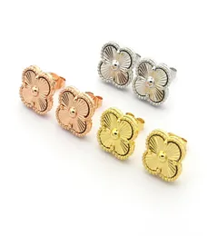 Nova marca de moda feminina charme brincos stud fourleaf texturizado para mulheres estilo única flor amor jóias whole2446089