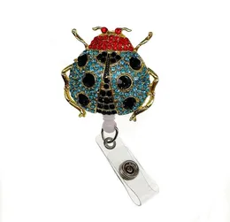 10pcslot Rhinestone Insect Ladybug Retractable Pull ID Name Card Holder For medical nurse9178036