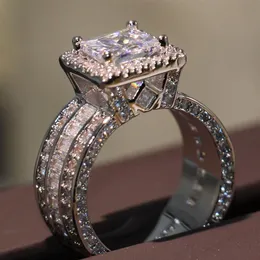 Tamanho 5-10 gota mais vendido jóias de luxo 925 prata esterlina princesa corte branco topázio cz diamante feminino casamento banda ring262b