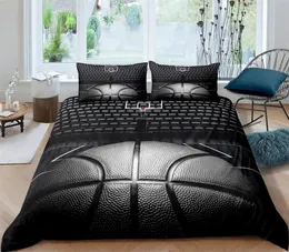 寝具セットバスケットボール羽毛布団カバーセットブラック3Dボールスポーツテーマ寝具セットマイクロファイバーバスケットボールコート競争ゲームキング9​​007301