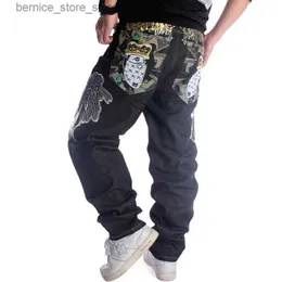 Pantaloni da uomo Jeans larghi da uomo Dritto Skateboard Ala Ricamo Pantaloni a gamba larga in denim Hip Hop New Fashion Street Dance Hip-Hop Rap Jeans Q231201