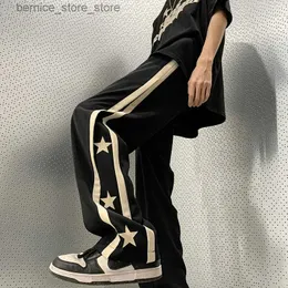 Herrbyxor houzhou y2k stjärna svettbyxor män svarta sportbyxor breda benbyxor manliga japanska streetwear hip hop grafik lös casual q231201