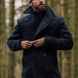 Men's Wool Blends Men Winter British MidLength Woolen Overcoats Autumn LongSleeved Pocket Outwear 2024 Mens Lapel Button Office Coat Jackets 231130