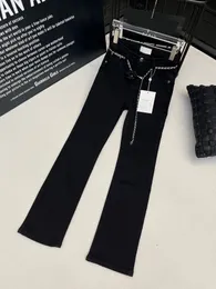 New Fashion Streetwear Skinny Wide leg Black Denim Pants With Flower Belt Women High Waist Cool Jeans
