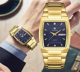 WWOOR Luxury Business Men Watches Gold Quartz Stainless Steel Sport Square Clock Waterproof Week and Date Relogio Masculino 2203295117466