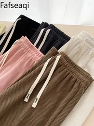 Women's Pants Autumn Floor Length Sports For Women Loose Elastic Waist Wide Leg Trousers Rib Knitted Sweatpants Female Stacked