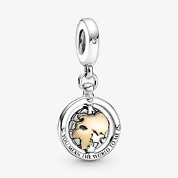 100% 925 Sterling Silver Heart Spinning World Dingle Charms Fit Original European Charm Armband Women Wedding Jewelry Acc3242