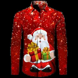 Męskie koszule Hawajskie Święta Bożego Narodzenia Święta Koszula Tree Santa Claus For Men Casual Vintage Tops 3D Printed Flower Fond Sanda Ostrocie Y2K 231201