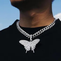 2019 Iced Out Animal Big Butterfly Pendant Necklace Silver Blue Plated Mens Hip Hop Bling Jewelry Gift Whole278y