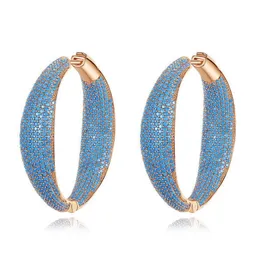 New Fashion Women Earrings High Quality Gold Plated Iced Out Blue CZ Diamond Hoops Earrings for Girls Women Party Wedding Gift251m